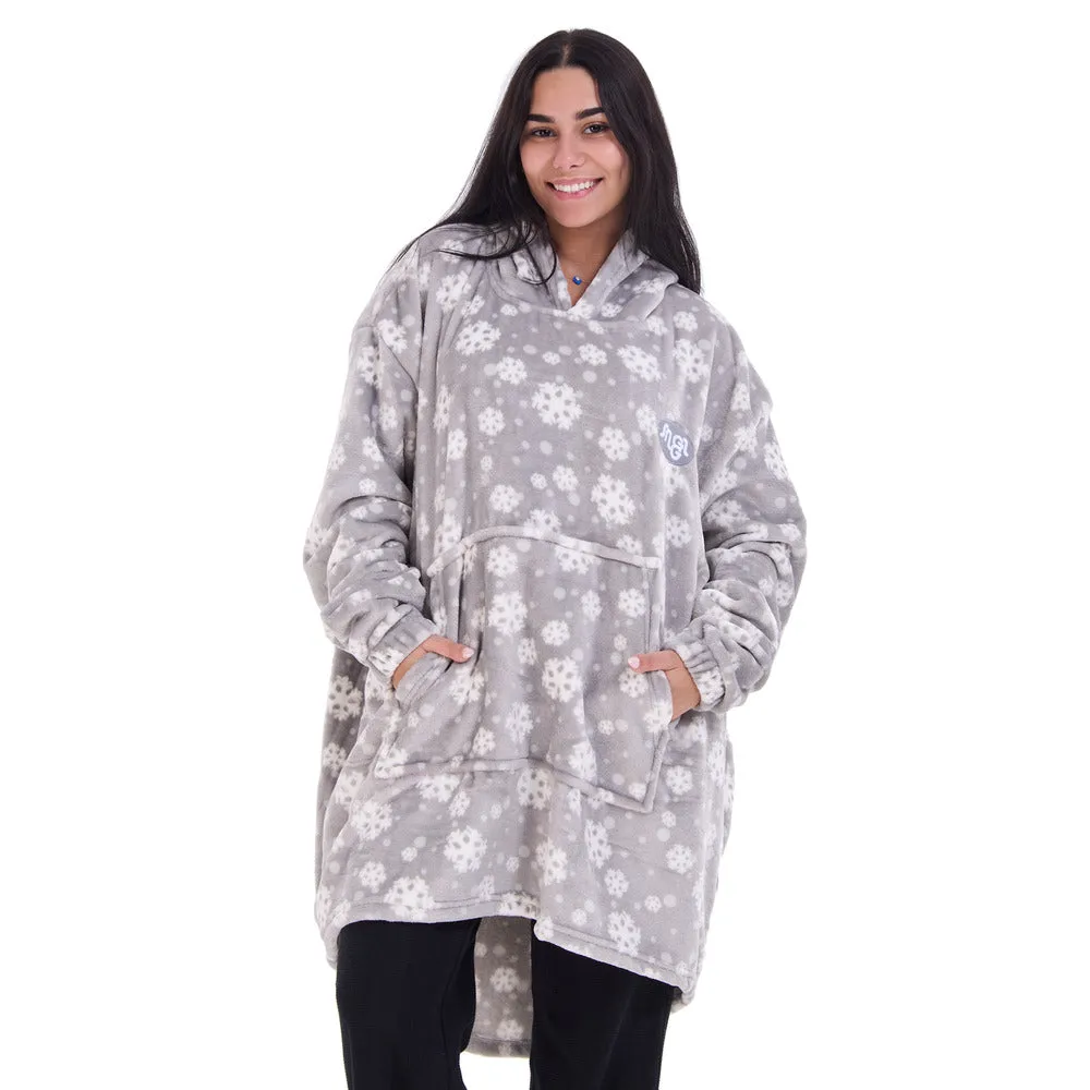 Snuggs Blanket Hoodie Grey Snowflakes