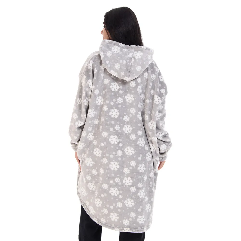 Snuggs Blanket Hoodie Grey Snowflakes