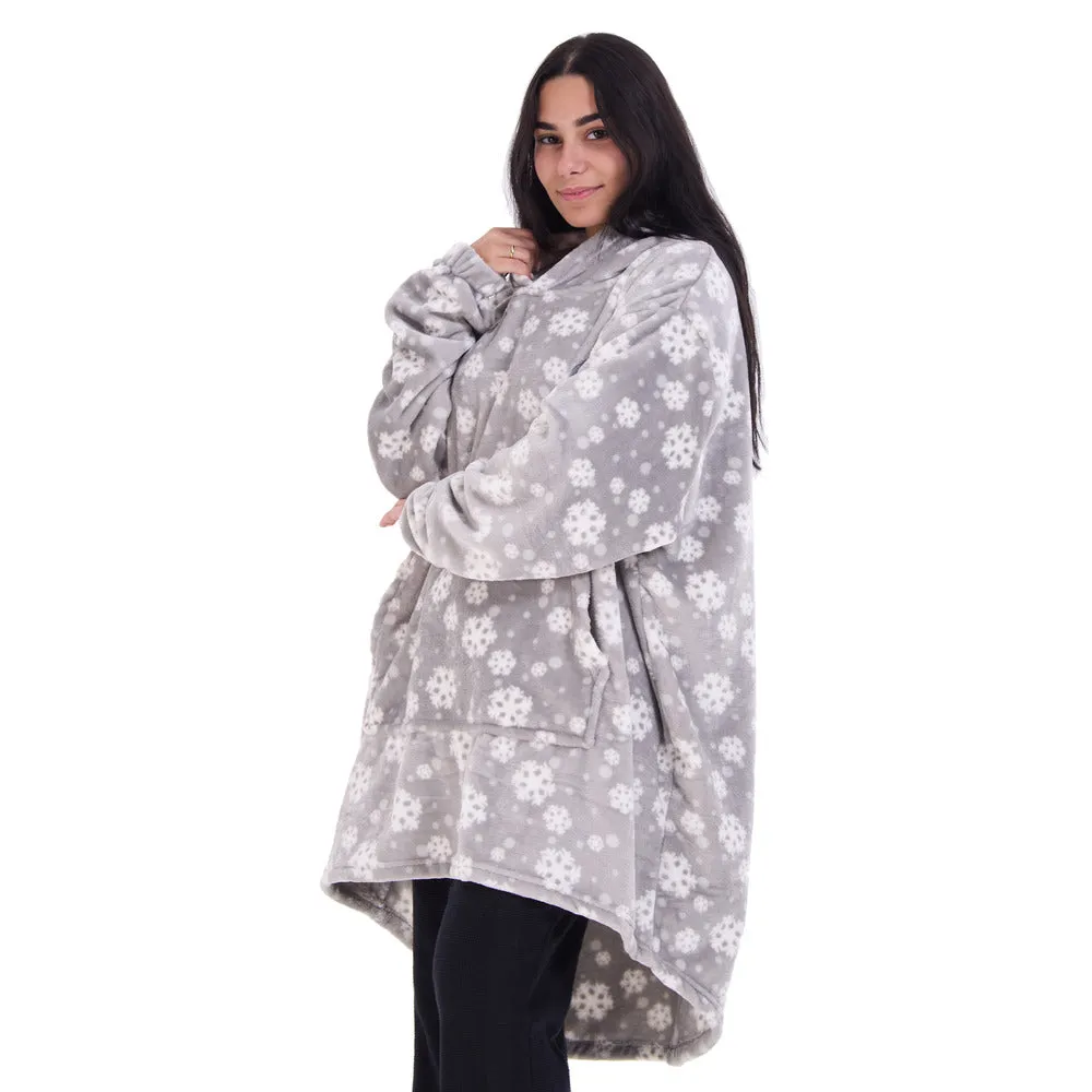 Snuggs Blanket Hoodie Grey Snowflakes