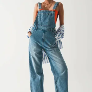 Straight Leg Denim Overalls