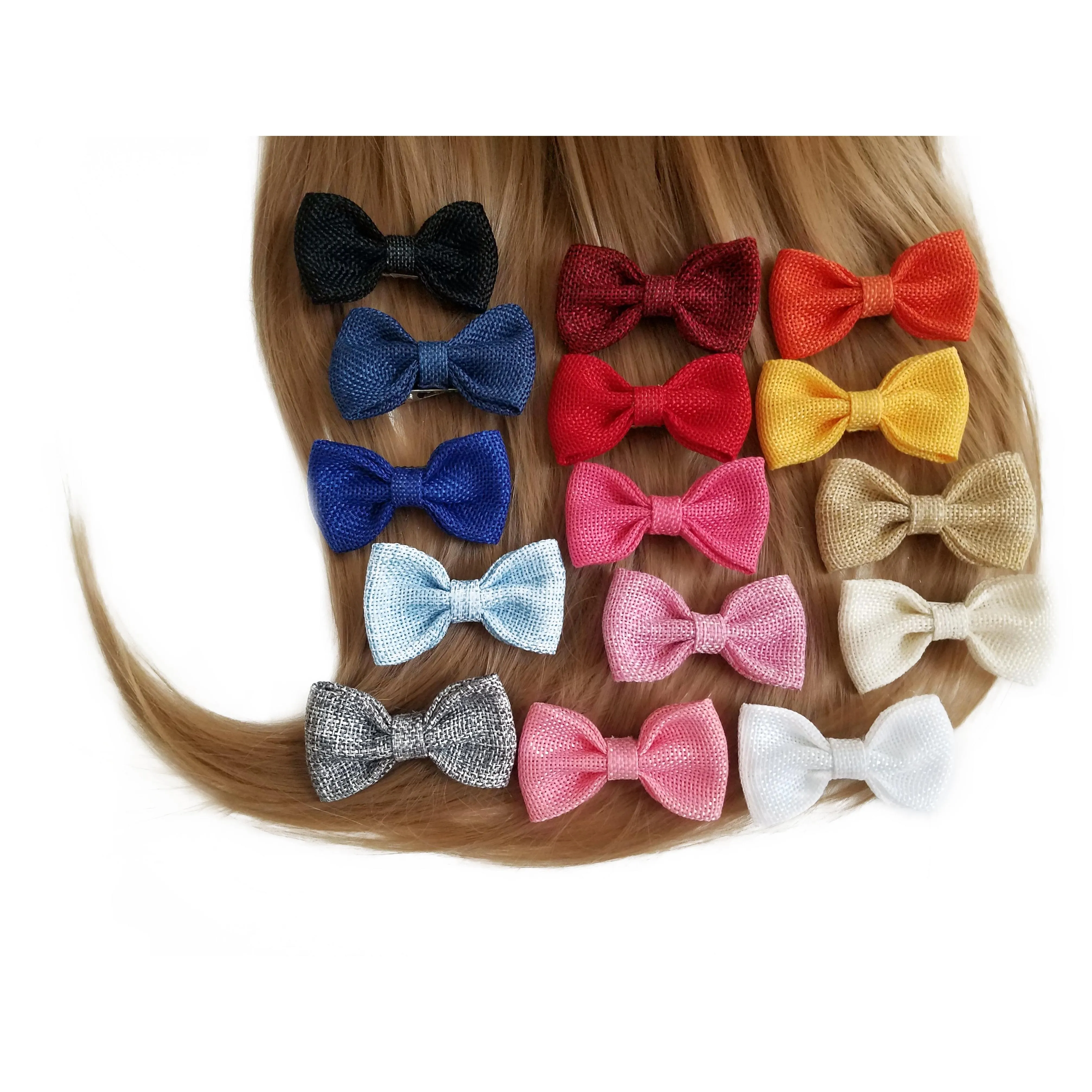 Tan 3" Burlap Hair Bow clips