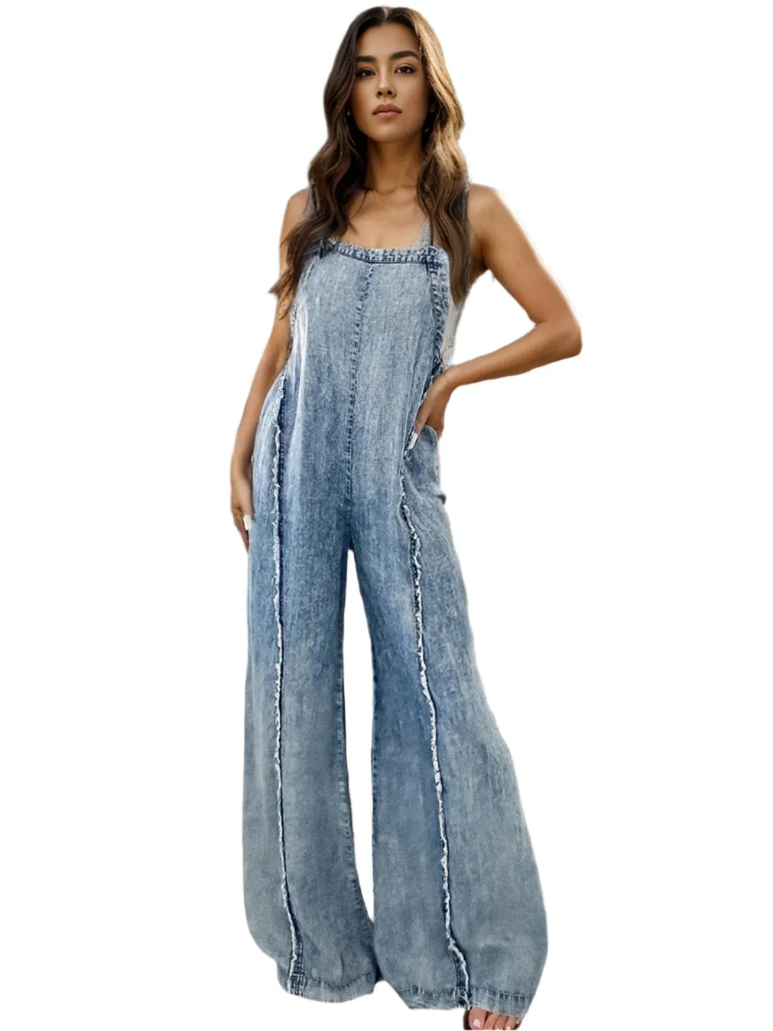 TEEK - Adjustable Strap Wide Leg Denim Overalls