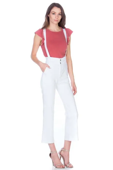 TEEK - High Waist Flare Denim Suspender Overalls