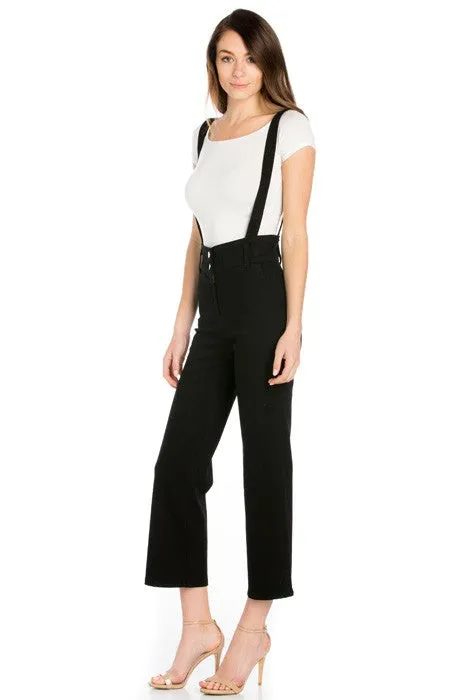 TEEK - High Waist Flare Denim Suspender Overalls