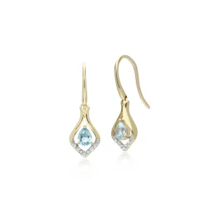 Topas Ohrring, 9 Karat Gelbgold Rund Blue Topas & Diamant Blatt Ohrhänger