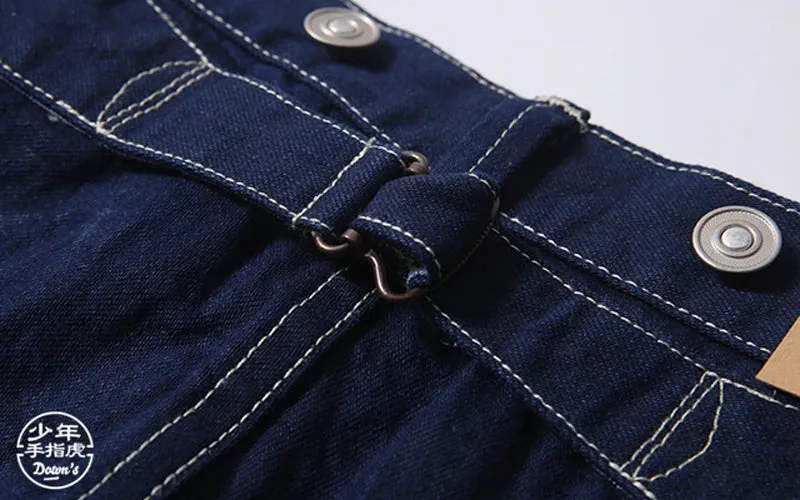 Vintage Straight Overalls Slevage Denim Men's Jeans - Indigo Blue