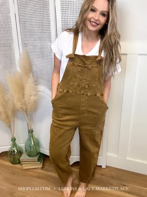 Washed Knot Strapped Relaxed Overalls