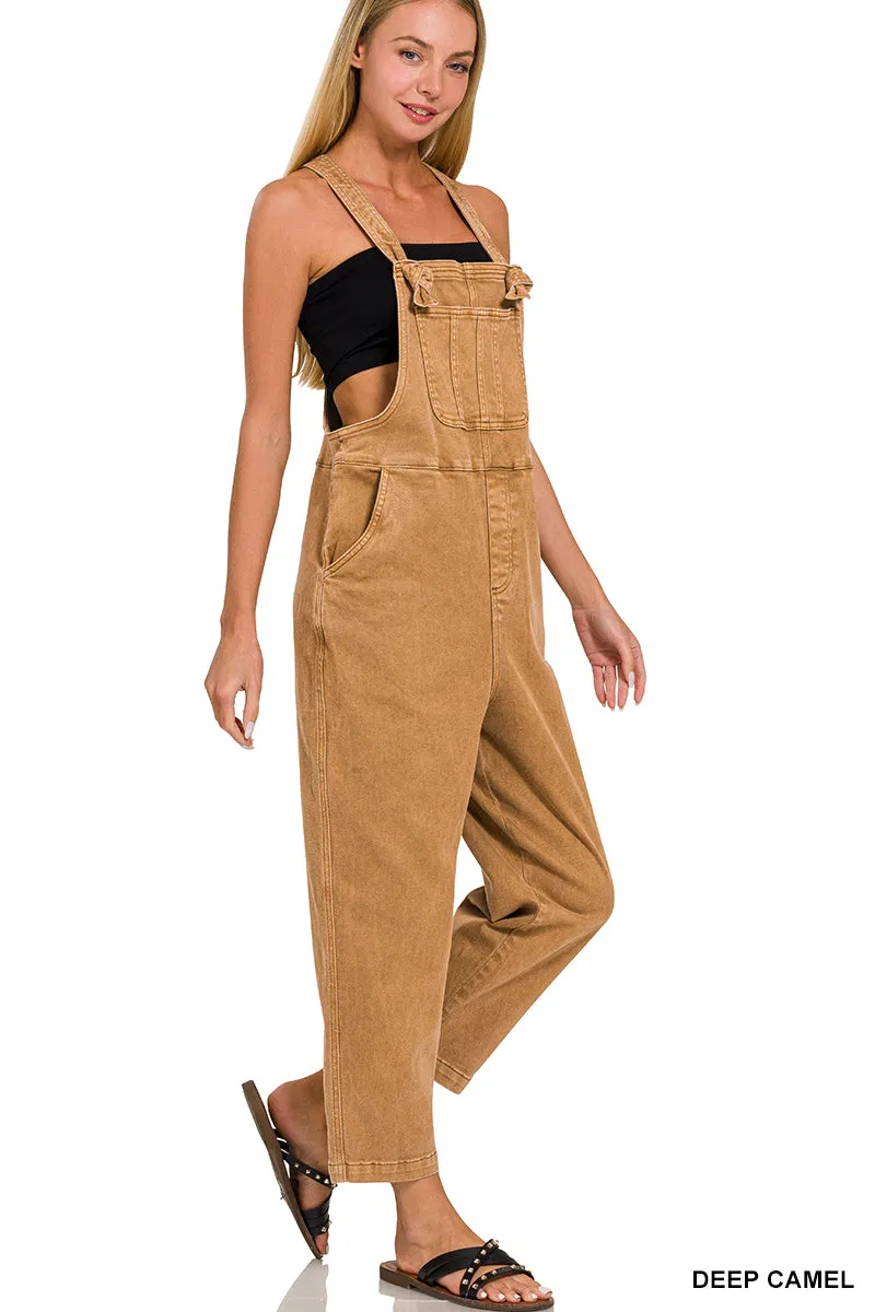 Washed Knot Strapped Relaxed Overalls